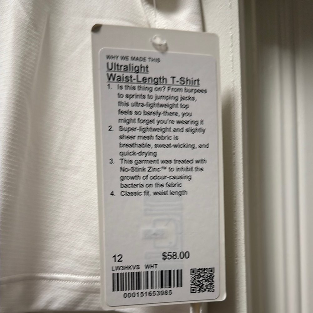 Lululemon Women’s Ultralight Waist-Length T-Shirt in White, Size 12 - Picture 2 of 4